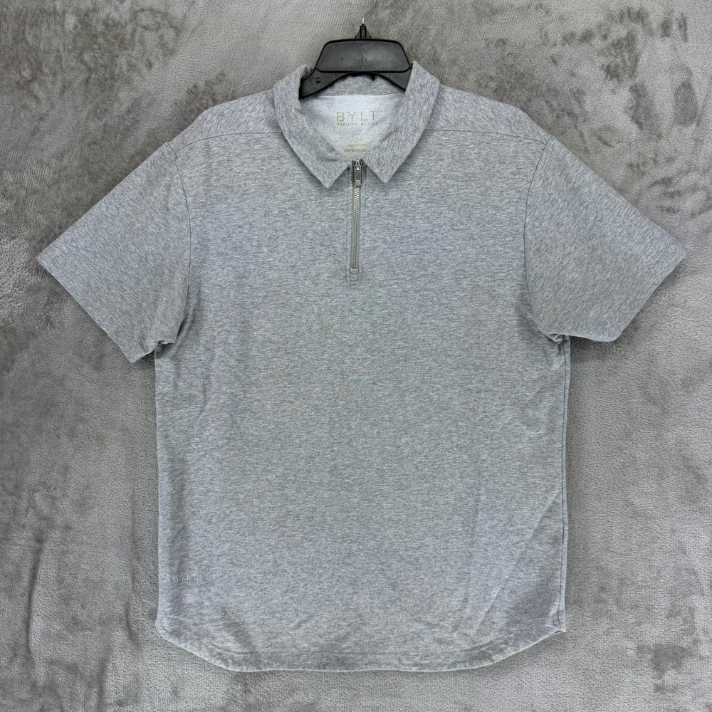 BYLT Premium Basics Mens Lux Quarter Zip Polo Shirt Grey Short Sleeve Large